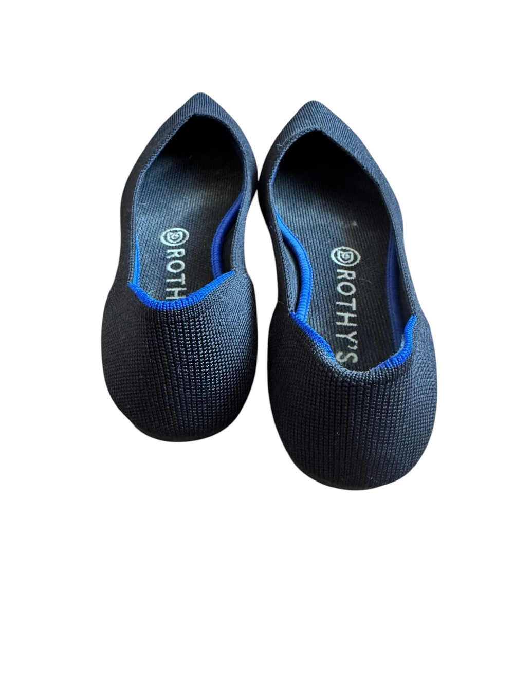 Rothy's Black Knit Pointed Flats with Blue Trim - Picture 6 of 6